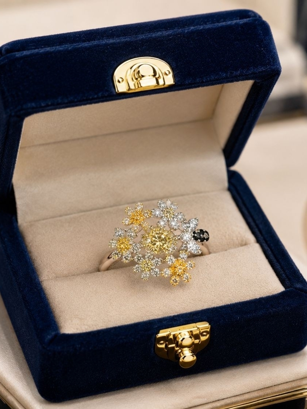 Flexible Yellow Floral Cluster Ring with Sparkling Accents by - Picture 4 of 6
